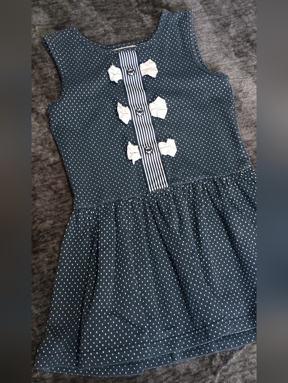 Rachel Riley Sailor Themed Navy Blue Polka Dot Sleeveless Dress Girls Size 5